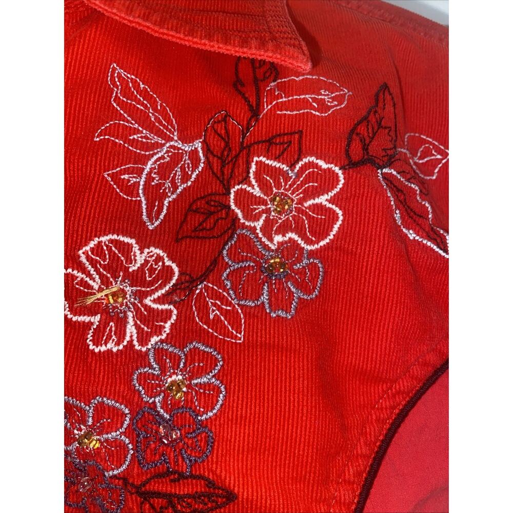 i.e Relaxed Floral Embroidered Top Women’s Size 10 Red Cowgirl Western - Picture 8 of 9